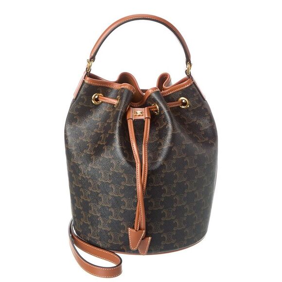 Celine Clara Triomphe Canvas & Leather Bucket Bag, Brown - Picture 1 of 4